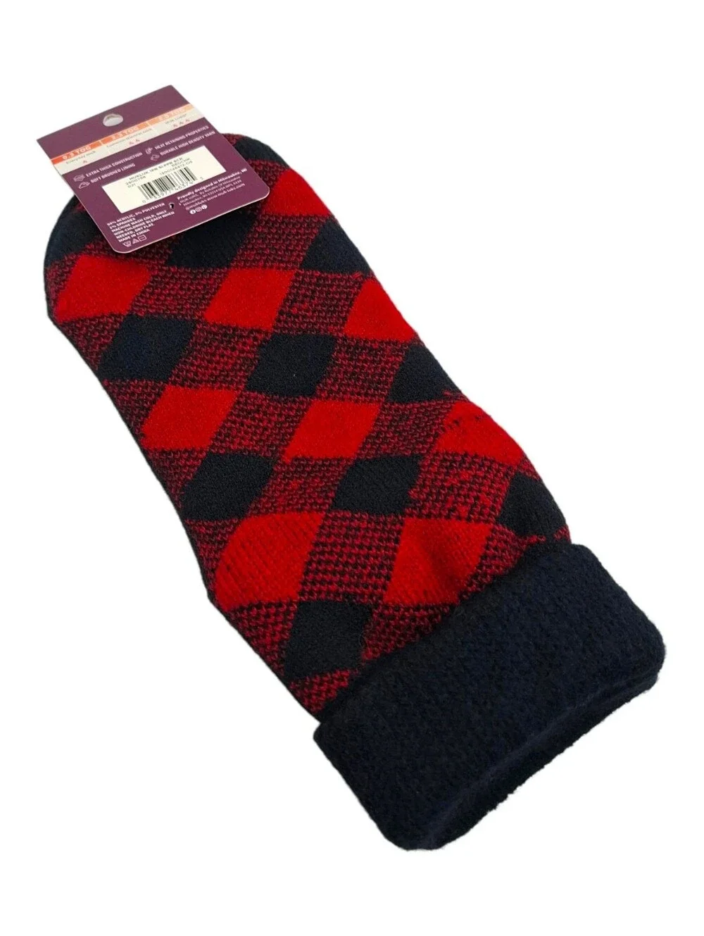 Muk Luks Red & Black Buffalo Check Thermal Slipper Sock Fits Sizes 6-10